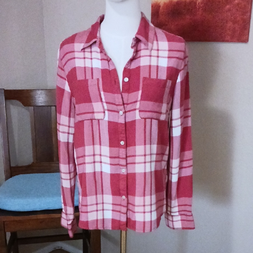 Roxy Pink and Cream Plaid Button Shirt